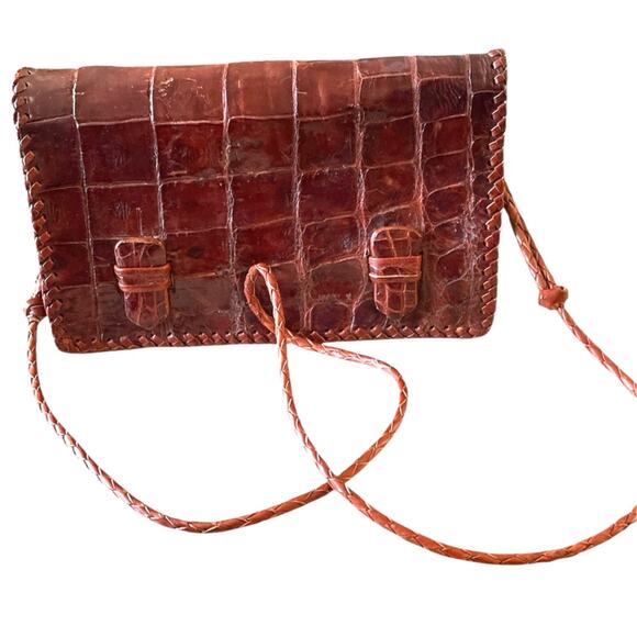 Alligator with Laced & Braided Leather Crossbody Bag - Picture 1 of 8